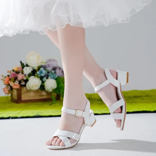 Miniatura 2 de Sandalias para niñas, tacones para niños, puntera abierta, correa al tobillo, zapatos de vestir, flores para boda, fiesta para niños pequeños