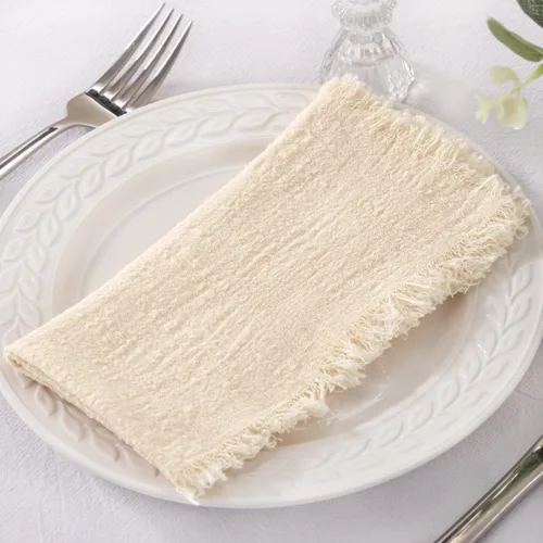 Miniatura 4 de Socomi Juego de 6 servilletas de lino de color beige, para Pascua, primavera, lavables, de algodón, con flecos, de 17 x 17 pulgadas, para bodas