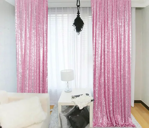 Miniatura 18 de ShinyBeauty Cortinas de Lentejuelas 2 Paneles 2ftx8ft Wine Telón de Fondo con Brillantina para Videos de YouTube Cortinas de Lentejuelas Borgoña