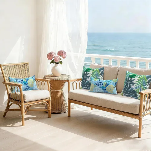 Miniatura 475 de Juego de 2 almohadas para exteriores de 16 x 16 pulgadas, repelentes al agua con interiores, para muebles de patio, hogar, jardín, geometría bohemia