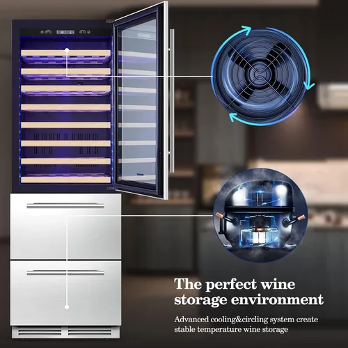 Miniatura 9 de BODEGA Refrigerador de vino y bebidas, enfriador de vino de doble zona 2 en 1 de 24 pulgadas, enfriador de bebidas integrado o independiente, luz
