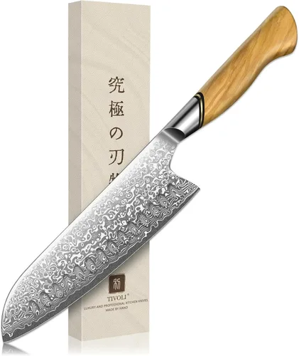 Miniatura 12 de TIVOLI Cuchillo Mondador de Acero de Damasco, Cuchillo de Frutas VG-10 con Hoja Extremadamente Afilada y Mango Ergonómico de Madera de Olivo, Ideal