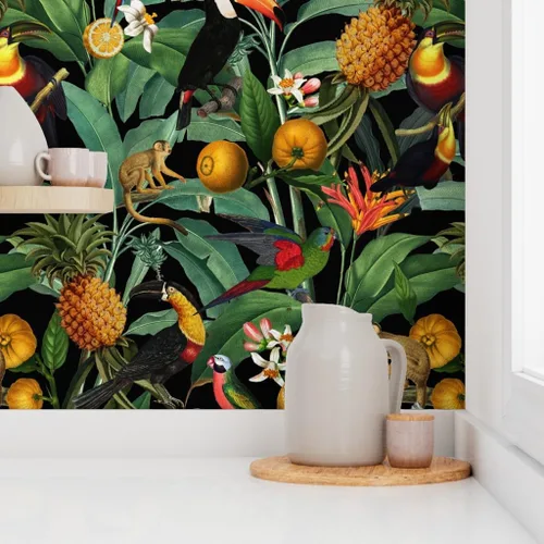 Miniatura 8 de Muestro de papel tapiz extraíble – Naturaleza Botánico Tropical Tucanes Monos Loros Papel pintado personalizado pre-pegado por Spoonflower