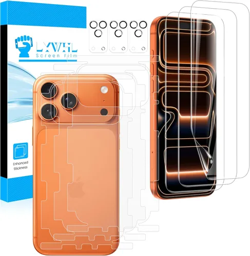 LYWHL Paquete de 3 + 3 + 3 protectores de pantalla de cuerpo completo para iPhone 17 Pro Max [6.9 pulgadas] con protector de lente de cámara, HD