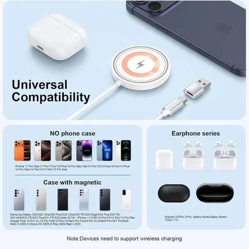 Miniatura 7 de Cargador inalámbrico para Samsung con almohadilla de carga rápida, cargador inalámbrico magnético para Samsung Galaxy S26 Ultra S26+ S25 Ultra Blanco