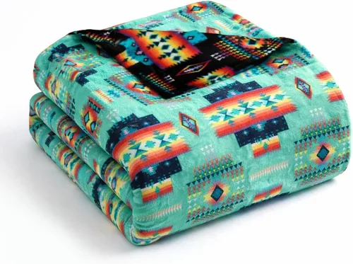 Manta de forro polar Sacred Thread estilo azteca, reversible, manta nativa americana, manta para arreglar estilo occidental, nativa americana