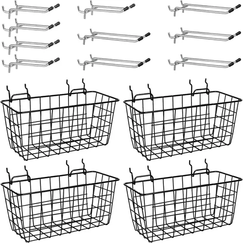 G.CORE Accesorios para tablero de clavijas de 1/4 pulgadas, paquete de 4 cestas de tablero de clavijas y 10 ganchos de herramientas para tablero de