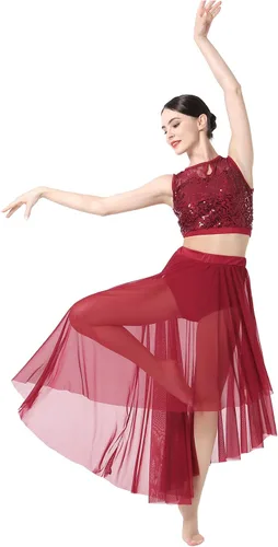 Vestido de baile con lentejuelas brillantes, sin mangas, 2 piezas, vestido de baile floral, malla de encaje, falda de tul dividida con pantalones