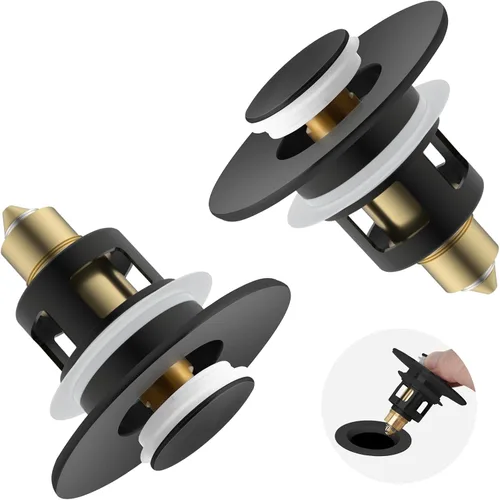 Miniatura 11 de Tapón universal 2 en 1 para lavabo de baño, colador emergente totalmente metálico con cesta de filtro antiobstrucción, para orificios de drenaje