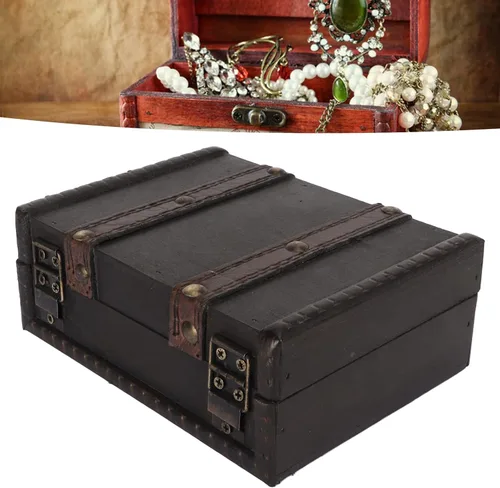 Miniatura 5 de Cofre de madera con cerradura Pequeña caja de almacenamiento decorativa de la vendimia