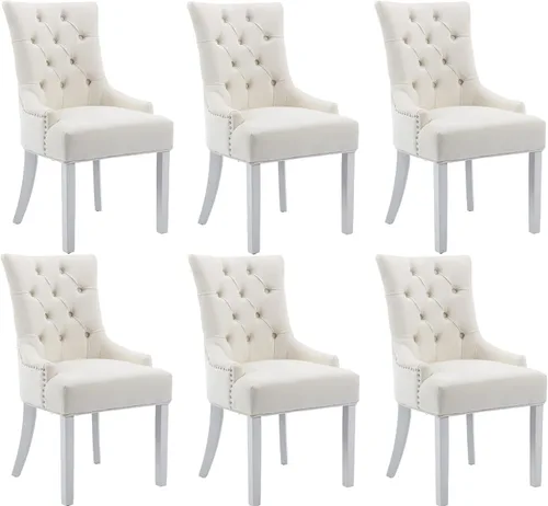 Miniatura 10 de Kmax Velevt - Juego de 2 sillas laterales tapizadas de mediados de siglo, modernas sillas decorativas con patas de madera blanca capitoné