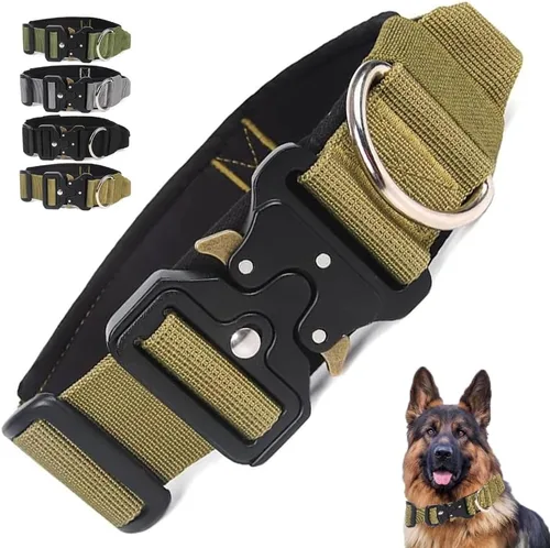 Miniatura 7 de Collar táctico para perro con asa, collar grueso militar resistente para perros medianos, hebilla de metal de liberación rápida, ajustable y cómodo