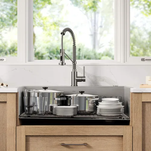 Miniatura 2 de KRAUS KWT310-33/18 Kore - Fregadero de cocina con estación de trabajo de 33 pulgadas, empotrado, acero inoxidable de calibre 18, con reborde