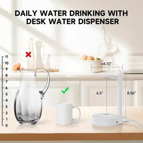 Miniatura 4 de Dispensador de agua de escritorio para botella de 5 galones, bomba de agua eléctrica portátil de escritorio con carga USB-C rápida para el hogar