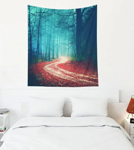 Miniatura 69 de EMMTEEY Tapiz de pared con bosque - Árbol de pino verde y niebla, arte de pared natural, 80x60 pulgadas, tapiz grande de estilo bohemio para sala