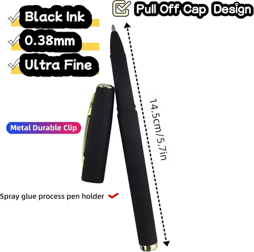 Miniatura 2 de Fengtaiyuan 038P18, Bolígrafos de Tinta de Gel Negro Tipo Roller - Agarre Cómodo Antideslizante, Tinta Negra, Ultra Finos, 0.38mm, Tinta de Secado