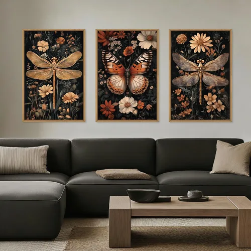 Miniatura 42 de Aryroi Juego de arte de pared en lienzo abstracto grande con marco floral, estilo bohemio, retro, neutro, flores silvestres, arte botánico de flores