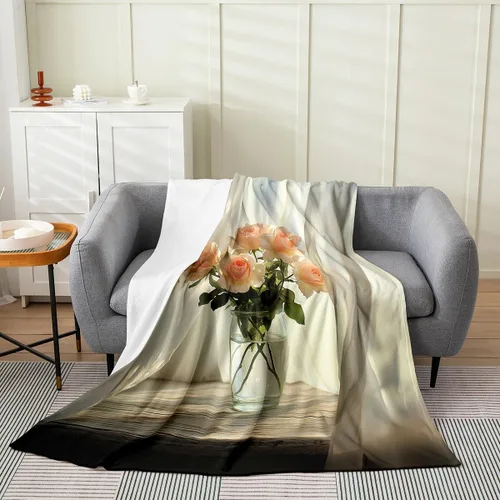 Miniatura 18 de Erosebridal Roses Throw Blanket 40x50 Inch Sofa Bed Couch Decor,Oil Painting Rose Fleece Blanket,Spring Natural Theme Flannel Blankets Luxury
