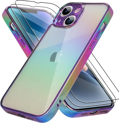 Miniatura 39 de Bonoma Funda magnética para iPhone 13 【Soporte para Magsafe】Protector de cámara de lujo de cristal fluorescente iridiscente con láser brillante + 2