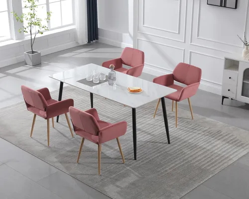 Miniatura 4 de KCC Sillas Pequeñas y Modernas con Brazos para Comedor 1 Pieza, Asiento Lateral Tapizado en Terciopelo de Mediados de Siglo Club para Invitados