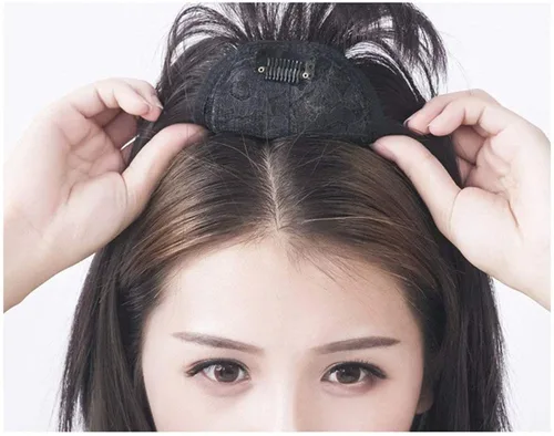 Miniatura 4 de Extensiones de cabello con clip con flequillo, invisible, natural, corona, extensiones para el cabello para mujeres, con cabello gris o delgado, 10