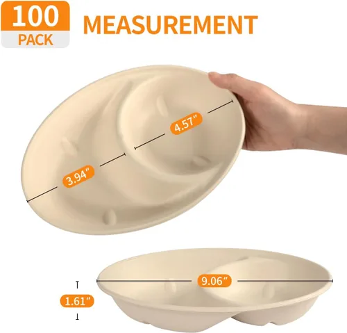 Miniatura 3 de Celel Paquete de 100 Cuencos de Papel Ovalados con 2 Compartimentos, Cuencos Desechables para Papas Fritas y Salsa para Fiestas, Cuencos para Papas