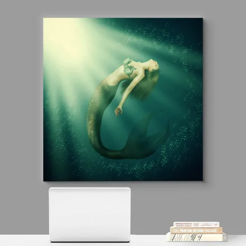 Miniatura 2 de wall26 Lienzo impreso para pared, diseño de sirena que nada bajo el sol verde azulado, fantasía y ciencia ficción, ilustraciones del océano, arte