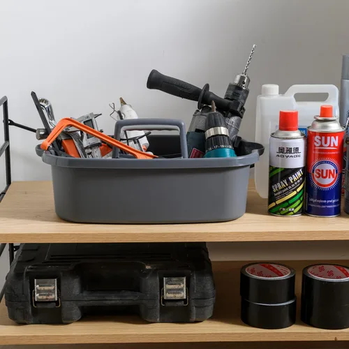 Miniatura 4 de Haundry Organizador de limpieza grande con asa, organizador de cesta de almacenamiento de herramientas, organizador de cubo resistente, cubo Gris