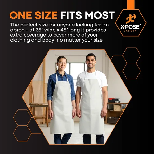 Miniatura 6 de Xpose Safety Heavy Duty Vinyl Waterproof Aprons, White - For Home, Industrial and Commercial Use - Chemical Resistant Blanco