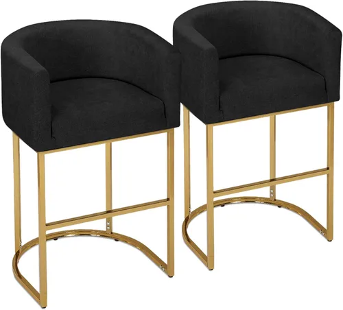 Miniatura 9 de Athena Collection Juego de 2 taburetes de bar tapizados de cuero de 23.5 pulgadas con respaldo y patas de metal, sillas de bar modernas para isla