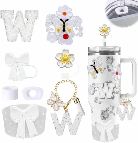Miniatura 95 de 15 piezas de set de accesorios para vaso Stanley Cup 30oz 40oz con asa, incluye cubierta de pajita de silicona y bota, encanto de asa, encantos