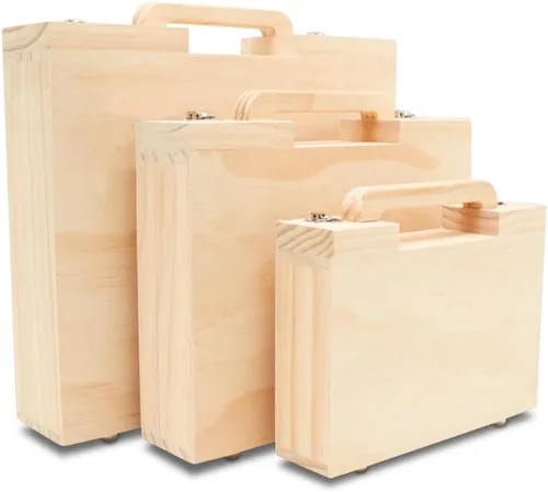 Miniatura 11 de Woodpeckers Maleta de madera de 8-1/8 x 10 pulgadas, paquete de 1 caja de madera sin terminar para manualidades, cajas de memoria aptas para viajes