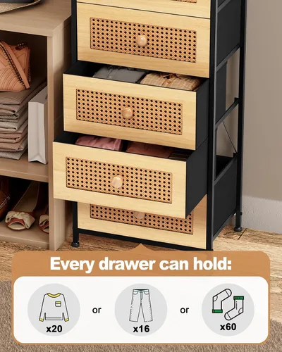 Miniatura 7 de Crestlive Products Cómoda de ratán, torre de almacenamiento alta de tela, cómoda con asas, unidad organizadora para dormitorio, pasillo, entrada