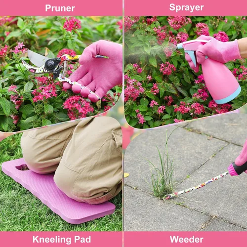 Miniatura 4 de Housolution Juego de herramientas de jardinería, 10 piezas de acero inoxidable resistente con mango de goma suave antideslizante con bolsa de jardín