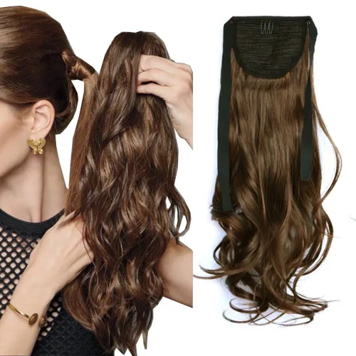 Miniatura 20 de Extensión de cabello sintético rizado con clip, cola de caballo larga, con clip, para niñas, mujeres y mujeres