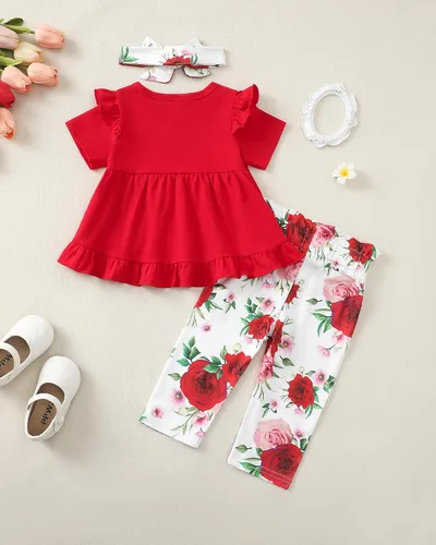 Miniatura 86 de Kucnuzki Conjunto de ropa para bebé niña pequeña, camisa de manga con volantes, pantalón floral, ropa de otoño e invierno para niña