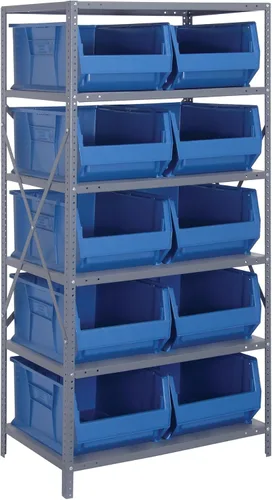 Miniatura 399 de Quantum QSBU-245BK Heavy Duty Shelving Unit with (7) Shelves and (24) QUS245 Black Bins for Garage Warehouse Storage Distribution 400 lb Load