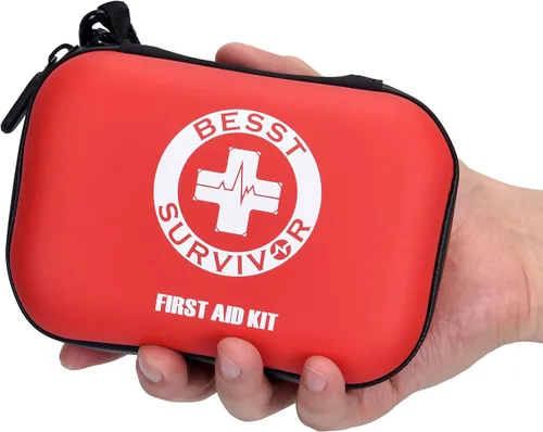 Besst Survivor Mini botiquín de primeros auxilios, pequeño kit médico de carcasa dura impermeable con compartimentos para camping, senderismo,