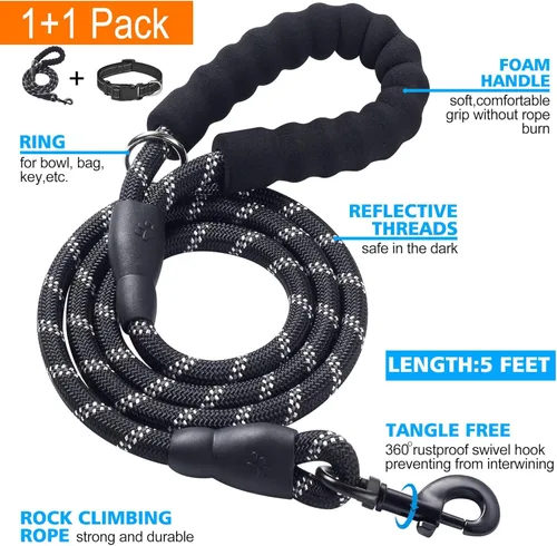 Miniatura 2 de Ladoogo collar reflectante para perro con acolchado de neopreno suave, collares de nylon transpirables y ajustables para perros pequeños, medianos