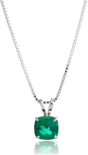 Miniatura 19 de MAX + STONE 925 Sterling Silver Cushion Cut Birthstone Necklace for Women 6mm Hypoallergenic Solitaire Necklace Gemstone Pendant Necklaces with