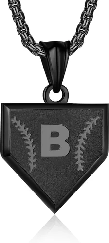 Miniatura 51 de Collar con inicial de la A a la Z para niños, de acero inoxidable, con dije de escudo de letra, cadena de 22 + 2 pulgadas, inspirador de béisbol