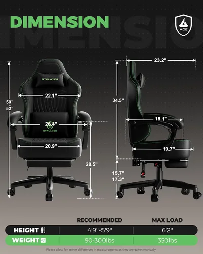Miniatura 2 de GTPLAYER Silla de juegos grande y alta con reposapiés, sillas de videojuegos de asiento extra ancho para adultos - Respaldo alto ergonómico