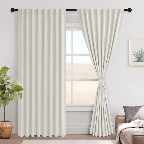 Miniatura 11 de Hiasan Cortinas opacas negras para dormitorio, cortinas opacas cortas de 45 pulgadas de largo, con aislamiento térmico, bolsillo para barra