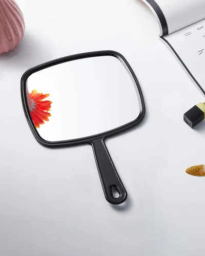 Miniatura 7 de PROTECLE Espejo de mano grande para salón de barbería, espejo de peluquería de mano con mango (cuadrado, negro, 26.2 cm x 18.8 cm)