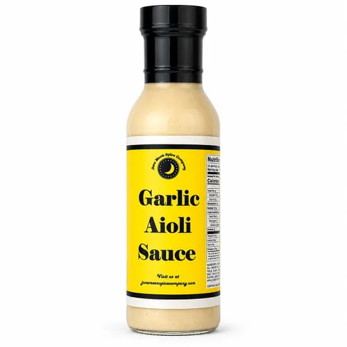 Salsa de alioli de ajo | Botella de 12 onzas líquidas con tapa de bloqueo de sabor | Bajo en azúcar | Fabricado en pequeños lotes | Premium | Salsa