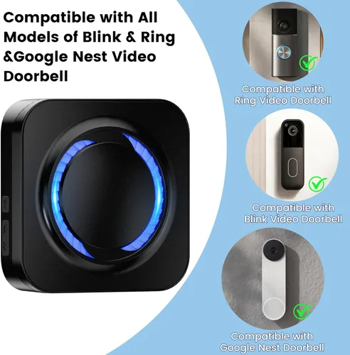 Miniatura 2 de Extensor de timbre inalámbrico Wi-Fi para Ring, Blink, timbres de video Google Nest, compatible con Alexa, configuración sin cables, conexión a Negro