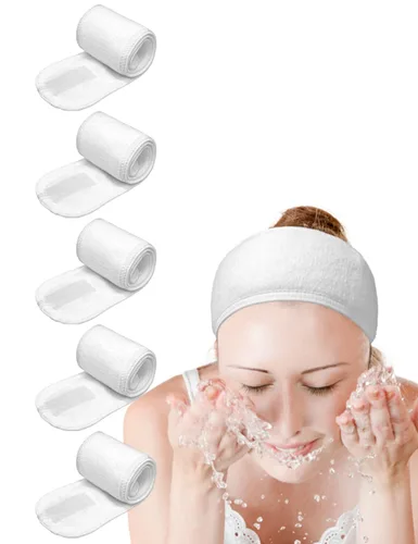 Miniatura 8 de EUICAE Diadema de spa, paquete de 5 toallas negras para la cabeza, antideslizantes, elásticas, lavables para maquillaje, lavado facial, tratamiento
