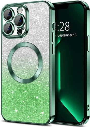 Miniatura 149 de Hython Funda para iPhone 13 Pro transparente con purpurina magnética [compatible con MagSafe] Protector completo de lente de cámara delgado
