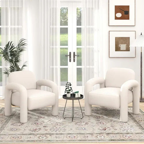 Miniatura 20 de Silla de acento moderna, sillón tapizado de terciopelo cómodo, silla de tocador acogedora, sofá individual, silla de barril acolchada para leer