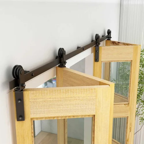 Miniatura 2 de TSMST Kit de riel de puerta corrediza de granero de doble pliegue de 8 pies/96 pulgadas para 4 puertas, kit de herrajes para puerta de granero